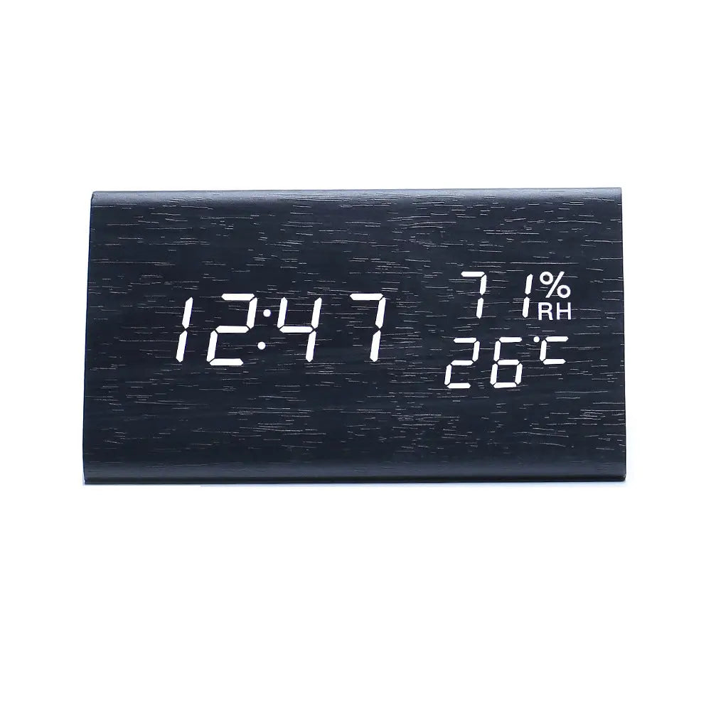 Electronic Alarm Clock Multifunctional Digital Display Temperature And Humidity Time Wood AliExpress