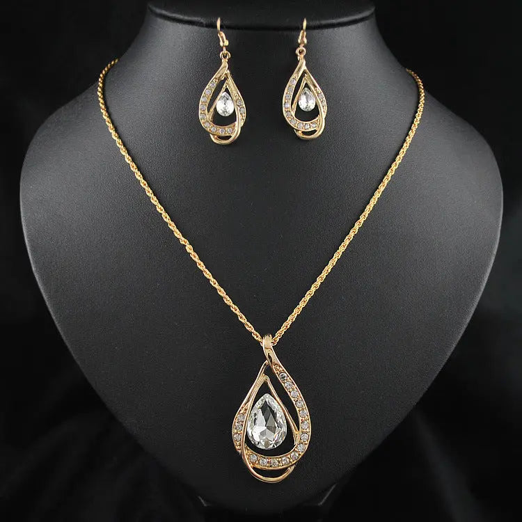 Double Drop Crystal Set Necklace Earrings AliExpress