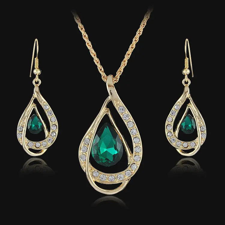 Double Drop Crystal Set Necklace Earrings AliExpress
