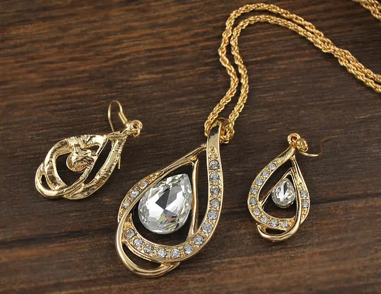 Double Drop Crystal Set Necklace Earrings AliExpress