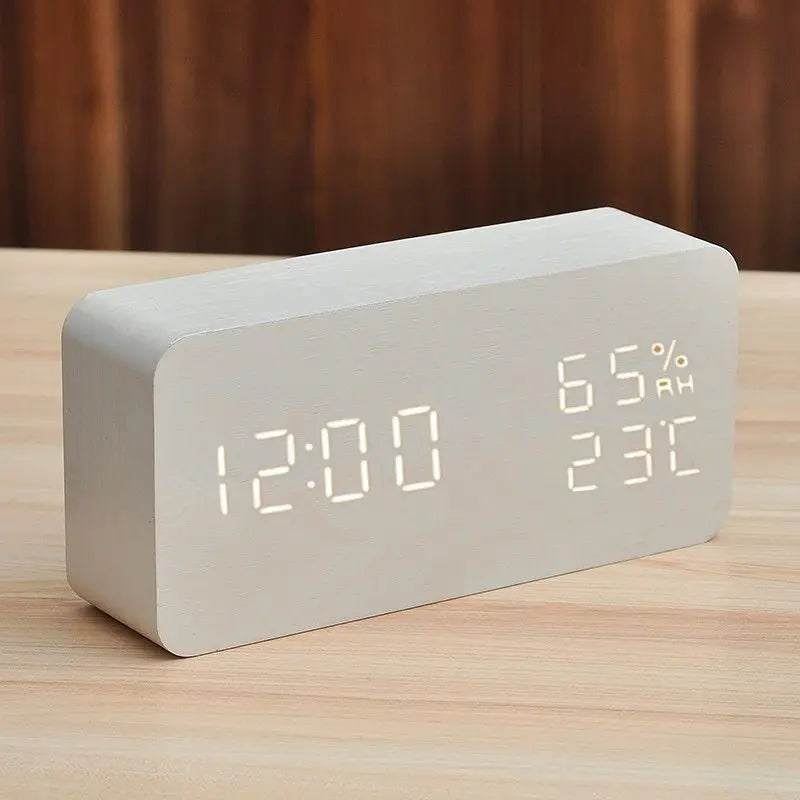 Electronic Alarm Clock Multifunctional Digital Display Temperature And Humidity Time Wood AliExpress