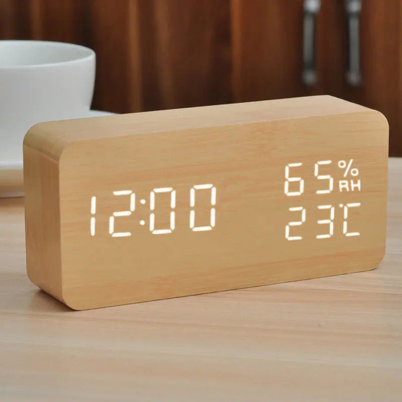 Electronic Alarm Clock Multifunctional Digital Display Temperature And Humidity Time Wood AliExpress