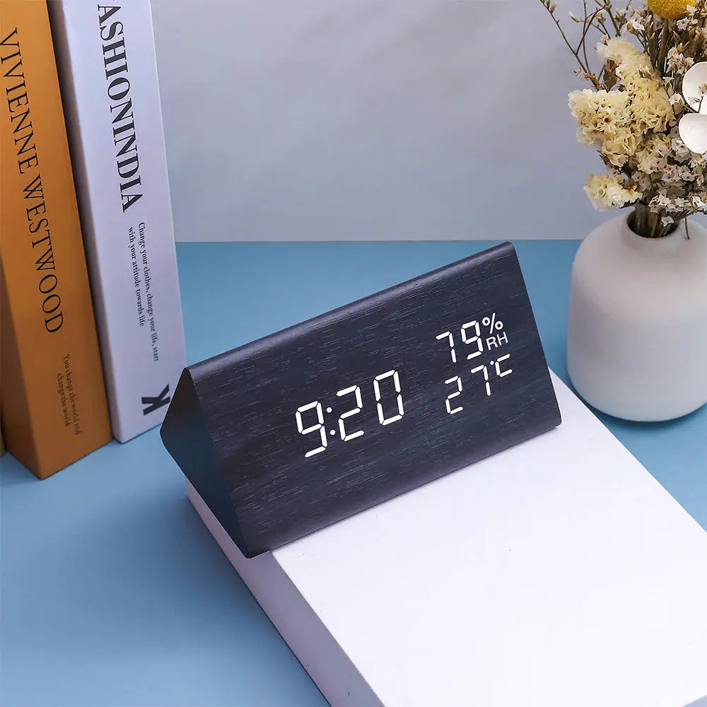 Electronic Alarm Clock Multifunctional Digital Display Temperature And Humidity Time Wood AliExpress