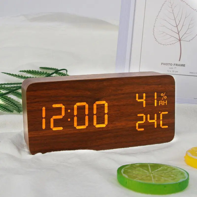 Electronic Alarm Clock Multifunctional Digital Display Temperature And Humidity Time Wood AliExpress