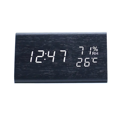 Electronic Alarm Clock Multifunctional Digital Display Temperature And Humidity Time Wood AliExpress