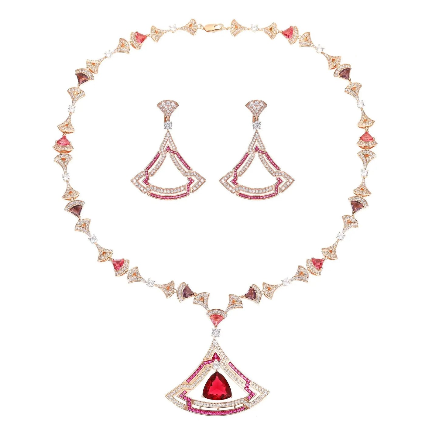 Women's Triangle Micro-set Zircon Necklace Earring Set AliExpress