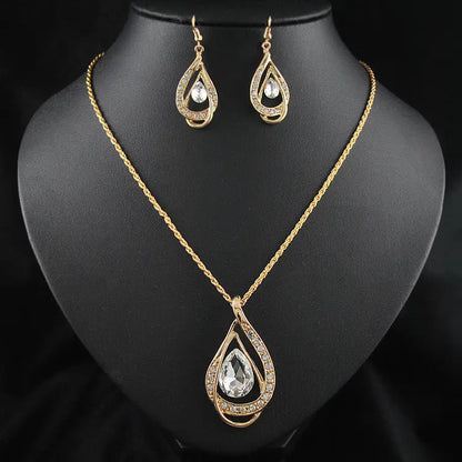 Double Drop Crystal Set Necklace Earrings AliExpress
