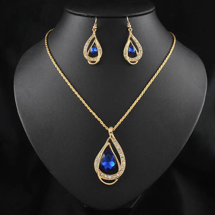 Double Drop Crystal Set Necklace Earrings AliExpress