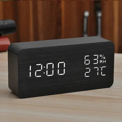 Electronic Alarm Clock Multifunctional Digital Display Temperature And Humidity Time Wood AliExpress