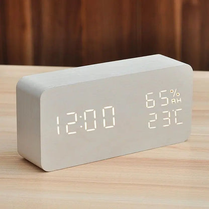 Electronic Alarm Clock Multifunctional Digital Display Temperature And Humidity Time Wood AliExpress