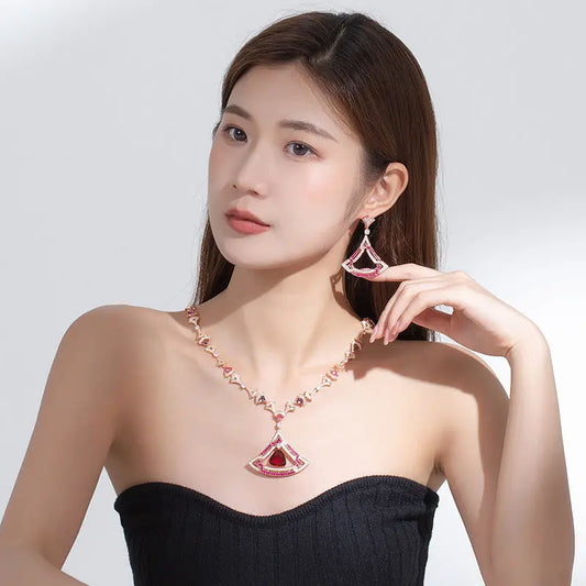 Women's Triangle Micro-set Zircon Necklace Earring Set AliExpress