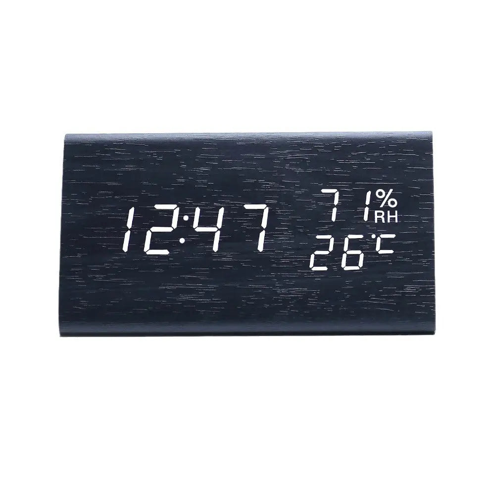 Electronic Alarm Clock Multifunctional Digital Display Temperature And Humidity Time Wood AliExpress