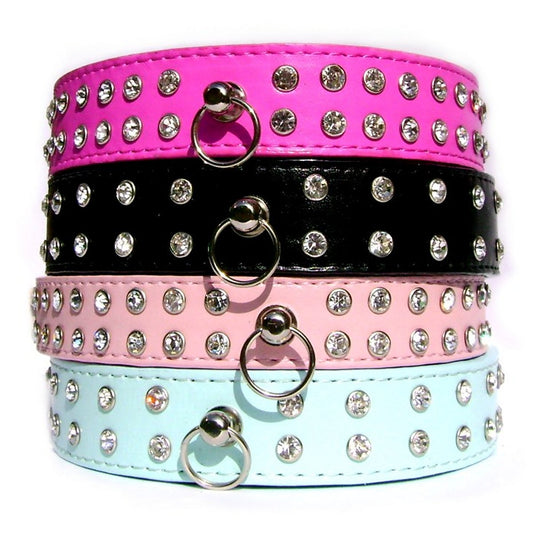 Double Row Crystal Rhinestone Dog Collars 10-20" Salmon Oscar