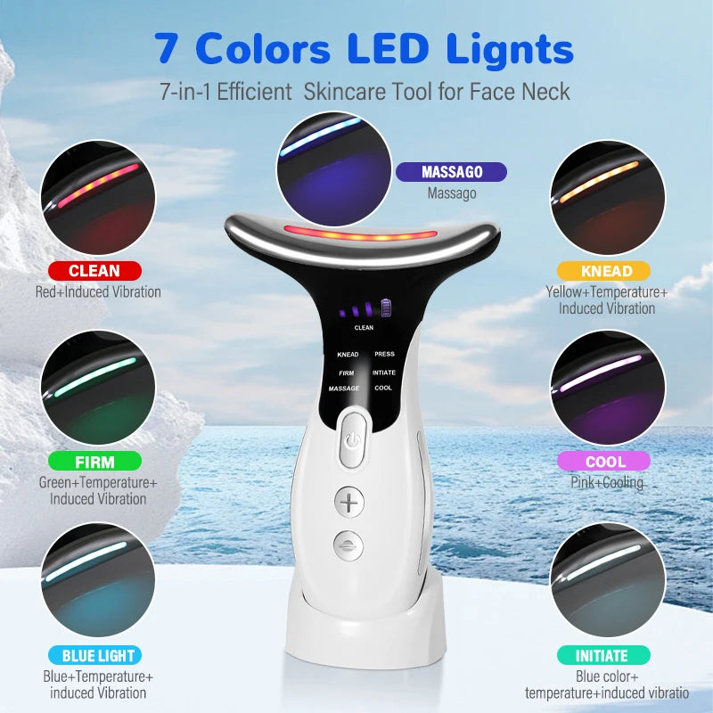 7 Colors Anti Wrinkle Facial Massager Neck Face Beauty Device Skin Maroon Asteria