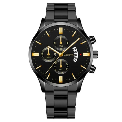2023 Fashion Men Gold Stainless Steel Watch Luxury Calendar Quartz AliExpress