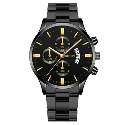 2023 Fashion Men Gold Stainless Steel Watch Luxury Calendar Quartz AliExpress