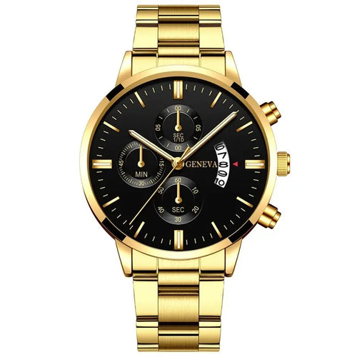 2023 Fashion Men Gold Stainless Steel Watch Luxury Calendar Quartz AliExpress