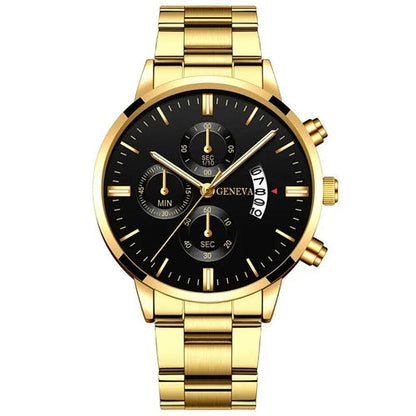 2023 Fashion Men Gold Stainless Steel Watch Luxury Calendar Quartz AliExpress
