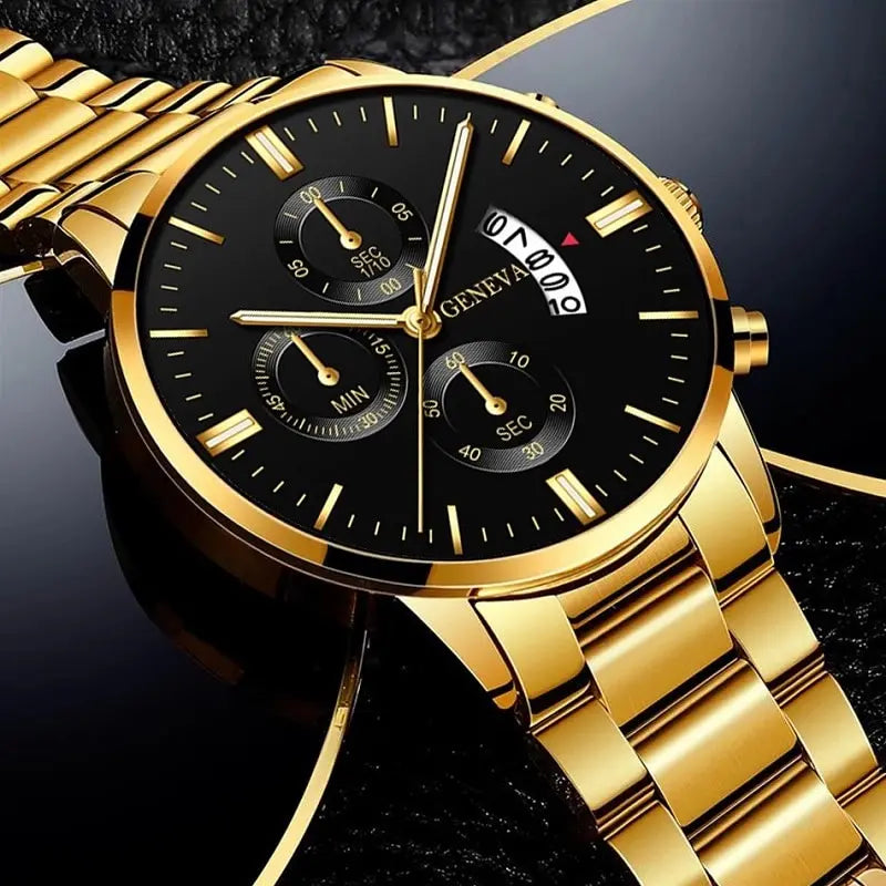 2023 Fashion Men Gold Stainless Steel Watch Luxury Calendar Quartz AliExpress