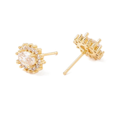 18K Gold Stud Earrings with Clear Oval Cubic Zirconia Apricot Perses