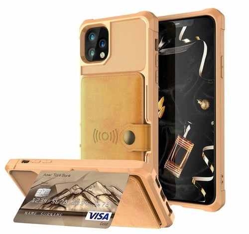 360 Protection Magnetic Leather Wallet Armor Case for iPhone Yellow Pandora